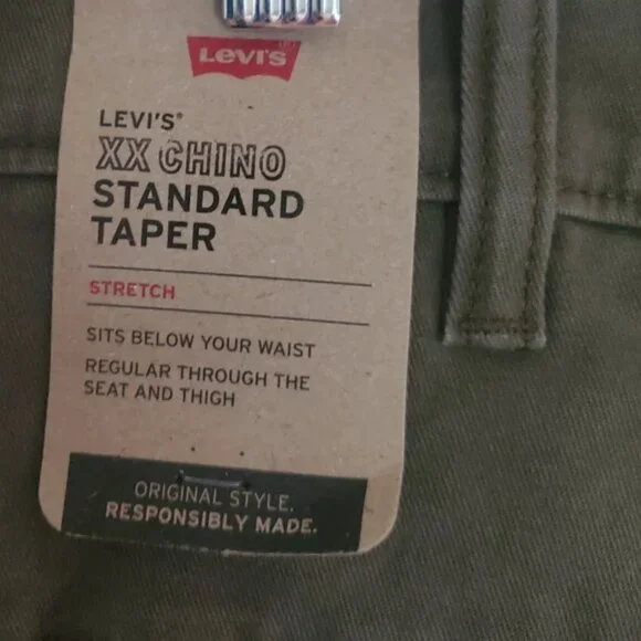 Levi s Men s Xx Standard Tapered Chino Pants Green Olive Stretch Twill 50x30 Big - Picture 14 of 16